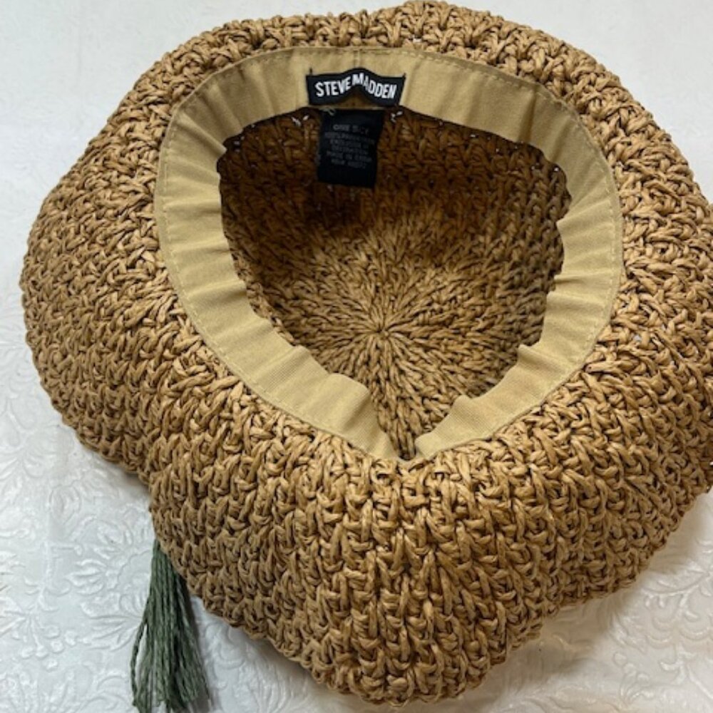 Steve Madden Crocheted Paper Straw Floppy Summer Sun Travel Hat Lightweight - Picture 13 of 15